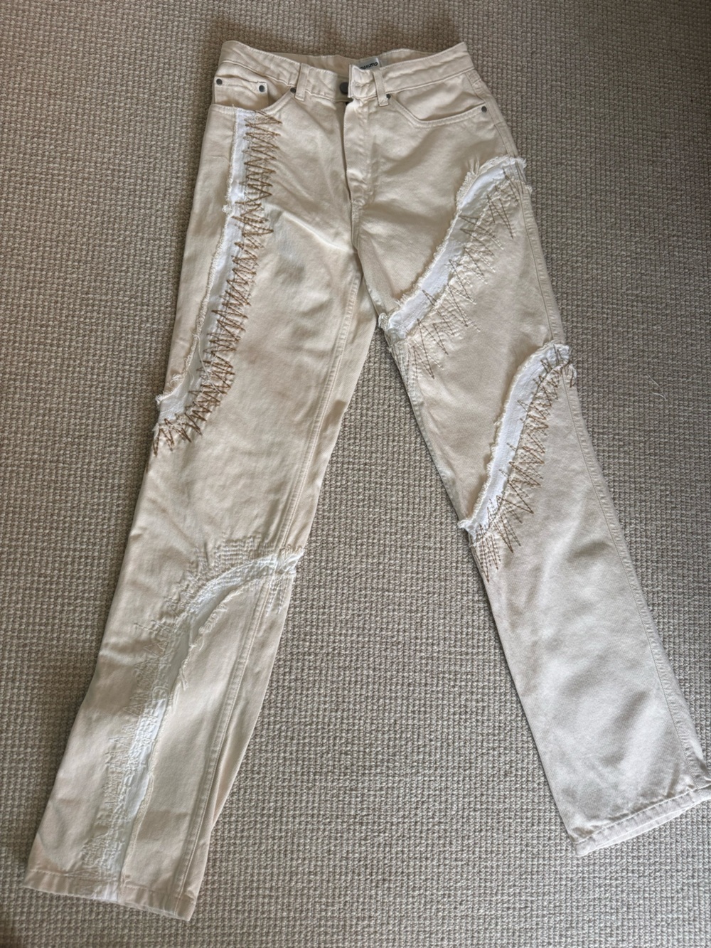 Women’s Straight Leg Jeans in Cream with Stitch Detail